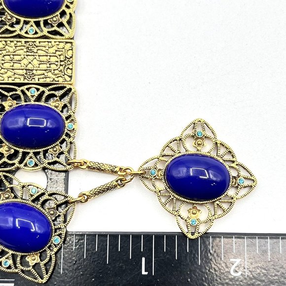 Joan Rivers Faux Lapis Art Nouveau Style Necklace Filigree Statement Necklace - Picture 7 of 10